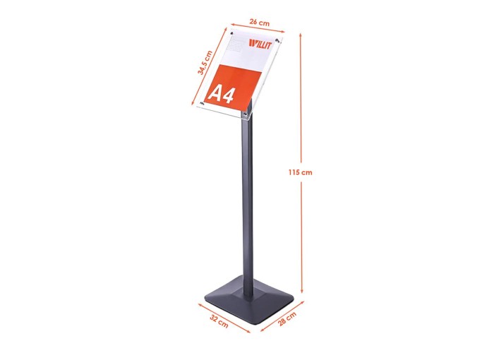 Σταντ παρουσίασης επιδαπέδιο αλουμινίου ασημί Α4 Υ115x32x28εκ