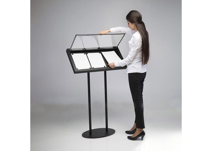 Σταντ παρουσίασης 3xA4 μαύρος μεταλλικός με καπάκι Υ123x76x38εκ.