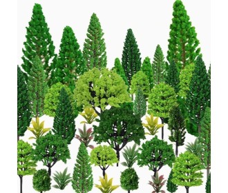 Δεντράκια μακέτας πλαστικά πράσινα σετ 60τμχ.