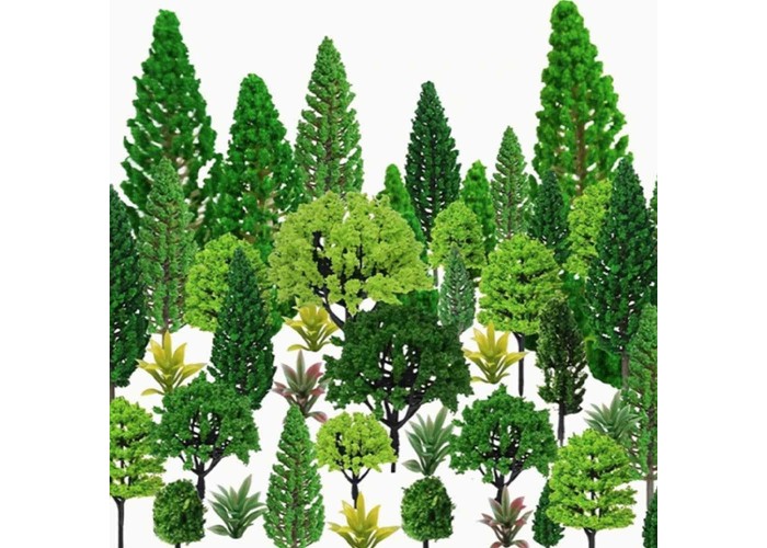 Δεντράκια μακέτας πλαστικά πράσινα σετ 60τμχ.