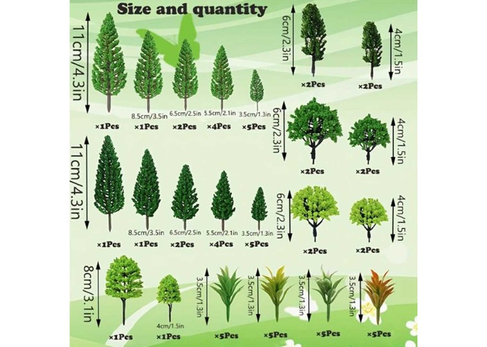 Δεντράκια μακέτας πλαστικά πράσινα σετ 60τμχ.