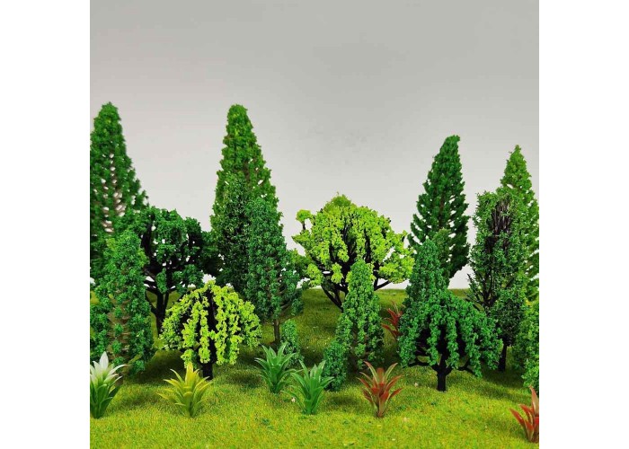 Δεντράκια μακέτας πλαστικά πράσινα σετ 60τμχ.
