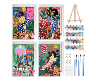 Ζωγραφική με αριθμούς σε καμβά γυναίκες 20x30εκ. σετ 4τμχ.