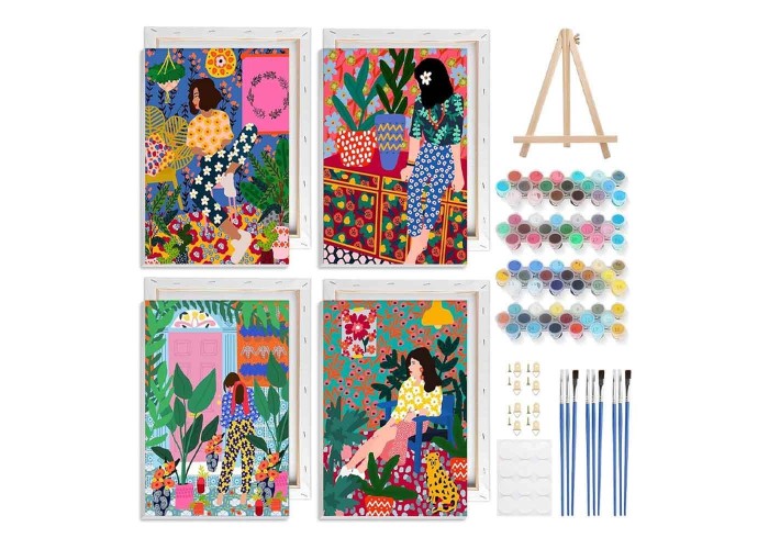 Ζωγραφική με αριθμούς σε καμβά γυναίκες 20x30εκ. σετ 4τμχ.