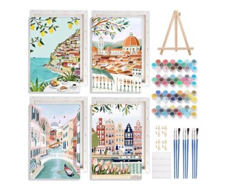 Ζωγραφική με αριθμούς σε καμβά τοπία 20x30εκ. σετ 4τμχ.