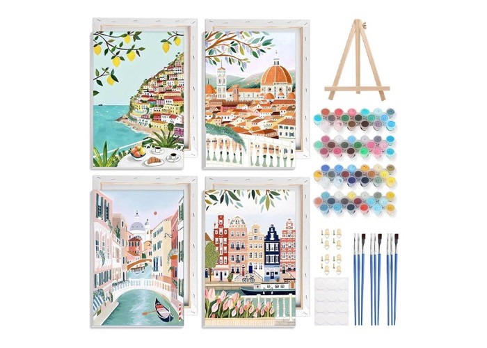 Ζωγραφική με αριθμούς σε καμβά τοπία 20x30εκ. σετ 4τμχ.