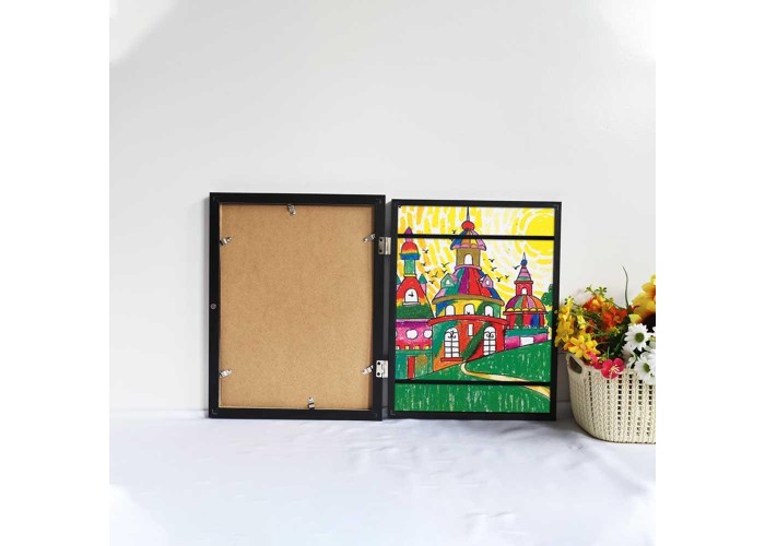 Κορνίζα για παιδικές ζωγραφιές Α4 με χώρο αποθήκευσης, μαύρη Υ30×21εκ.