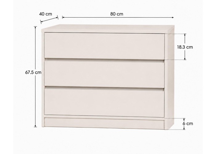 Συρταριέρα 3 συρταριών Nextdeco MDF λευκή Υ67×80×40εκ.
