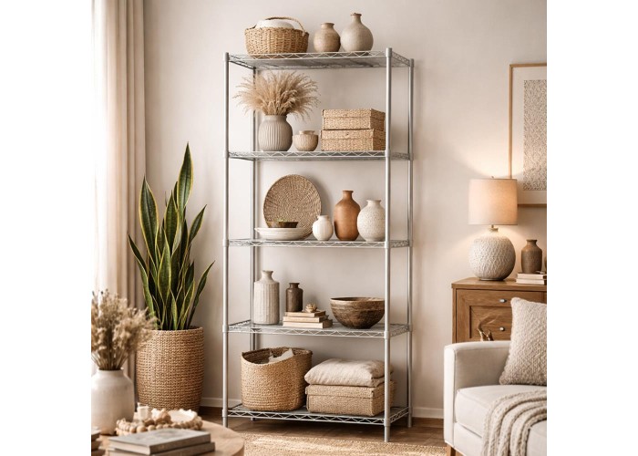 Ραφιέρα μεταλλική Nextdeco 5 επίπεδα ρυθμιζόμενη ασήμι Υ150×55×30εκ. Ραφιέρα μεταλλική Nextdeco 5 επίπεδα ρυθμιζόμενη ασήμι Υ150×55×30εκ.