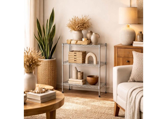 Ραφιέρα μεταλλική Nextdeco 3 επίπεδα ρυθμιζόμενη ασημί Υ80×45×30εκ. Ραφιέρα μεταλλική Nextdeco 3 επίπεδα ρυθμιζόμενη ασημί Υ80×45×30εκ.