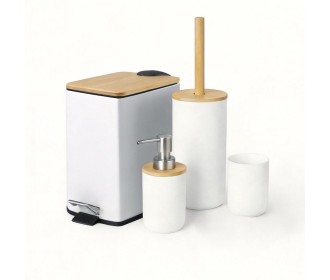 Σετ αξεσουάρ μπάνιου Nextdeco λευκό μπαμπού 4 τεμαχίων