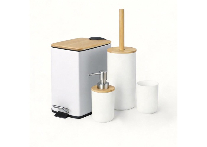 Σετ αξεσουάρ μπάνιου Nextdeco λευκό μπαμπού 4 τεμαχίων