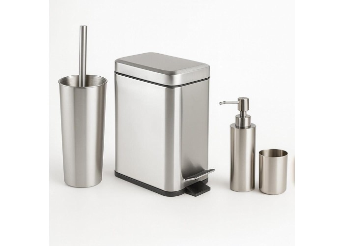 Σετ αξεσουάρ μπάνιου Nextdeco ανοξείδωτο ατσάλι ασημί 4 τεμαχίων Σετ αξεσουάρ μπάνιου Nextdeco ανοξείδωτο ατσάλι ασημί 4 τεμαχίων