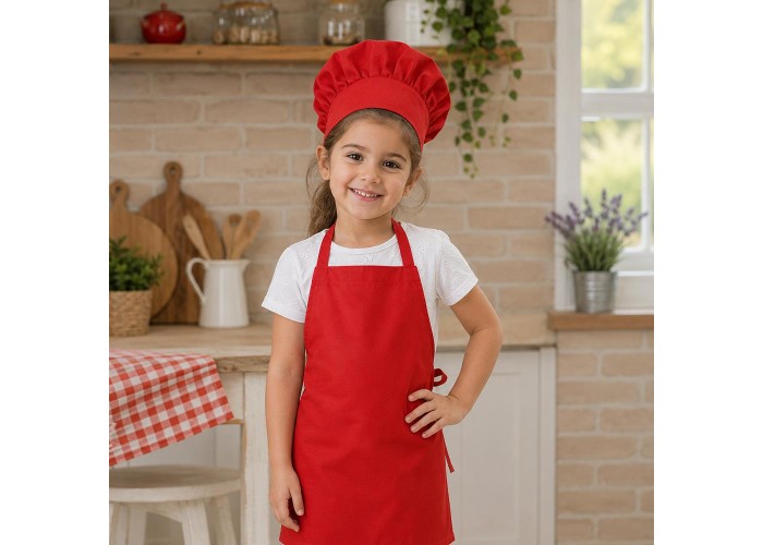 Σετ μάγειρα ποδιά και σκούφος polyester κόκκινη Σετ μάγειρα ποδιά και σκούφος polyester κόκκινη