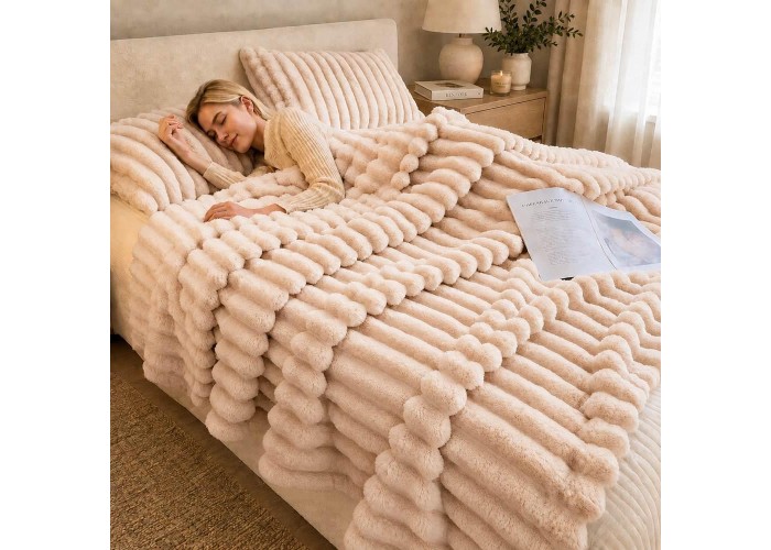 Κουβέρτα faux fur λευκή 150x200εκ.