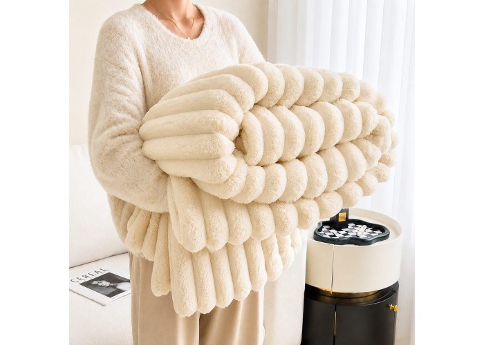 Κουβέρτα faux fur λευκή 150x200εκ.