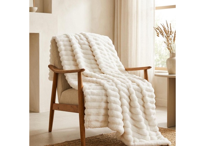 Κουβέρτα faux fur λευκή 150x200εκ.
