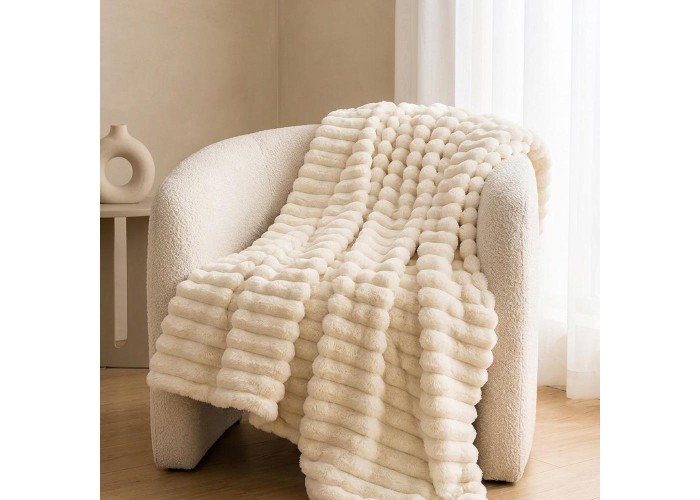 Κουβέρτα faux fur λευκή 150x200εκ.