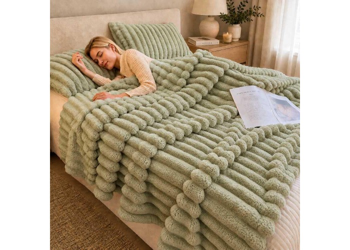 Κουβέρτα faux fur πράσινη 150x200εκ.