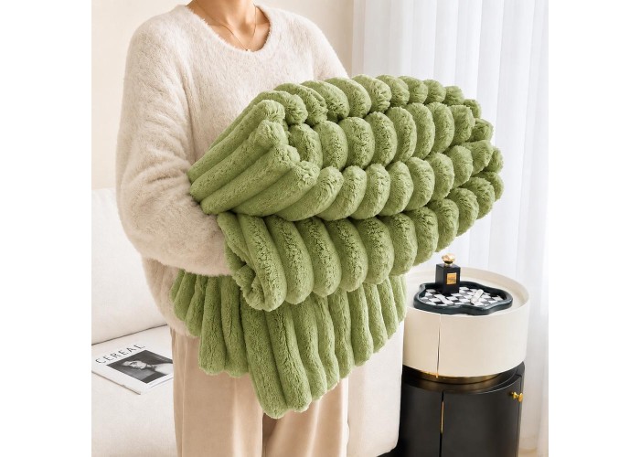 Κουβέρτα faux fur πράσινη 150x200εκ.