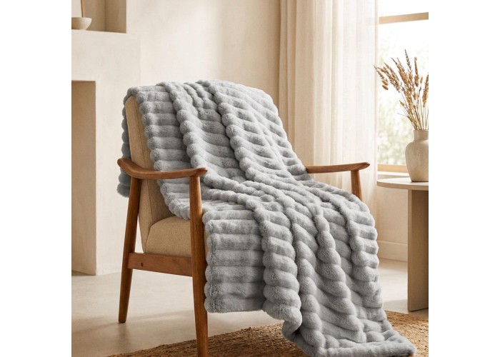 Κουβέρτα faux fur γκρι 150x200εκ.