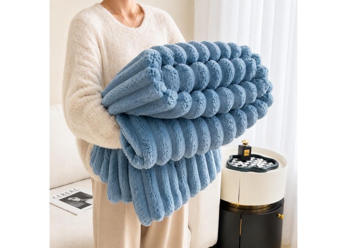 Κουβέρτα faux fur μπλε 200x230εκ.