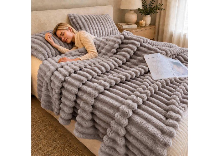 Κουβέρτα faux fur γκρι 200x230εκ.