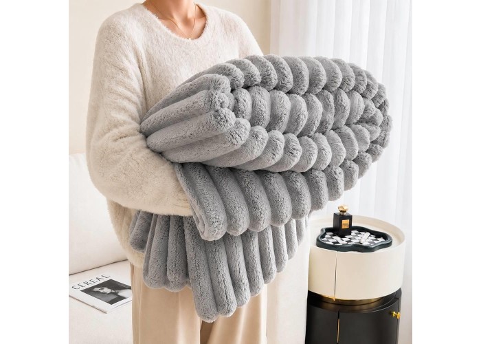 Κουβέρτα faux fur γκρι 200x230εκ.