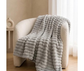 Κουβέρτα faux fur γκρι 200x230εκ.