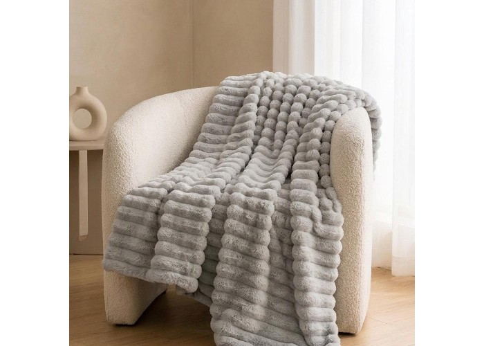 Κουβέρτα faux fur γκρι 200x230εκ.