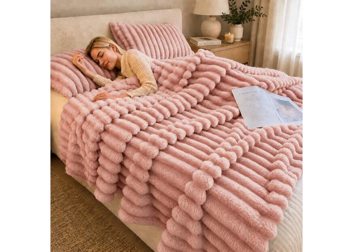 Κουβέρτα faux fur ροζ 200x230εκ.