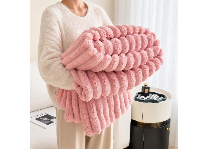 Κουβέρτα faux fur ροζ 200x230εκ.