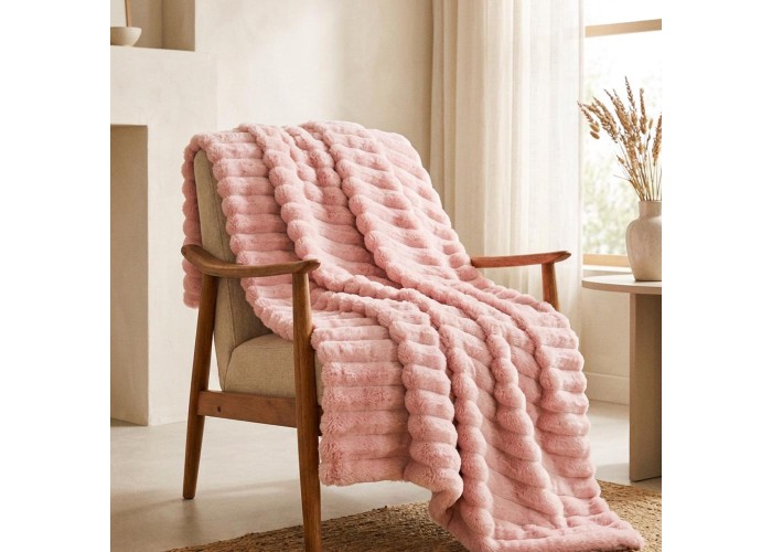 Κουβέρτα faux fur ροζ 200x230εκ.