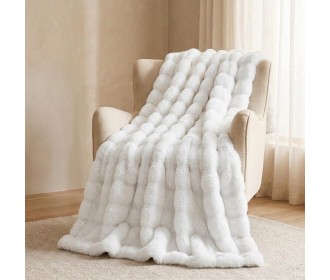 Κουβέρτα faux fur λευκό 160x200εκ.