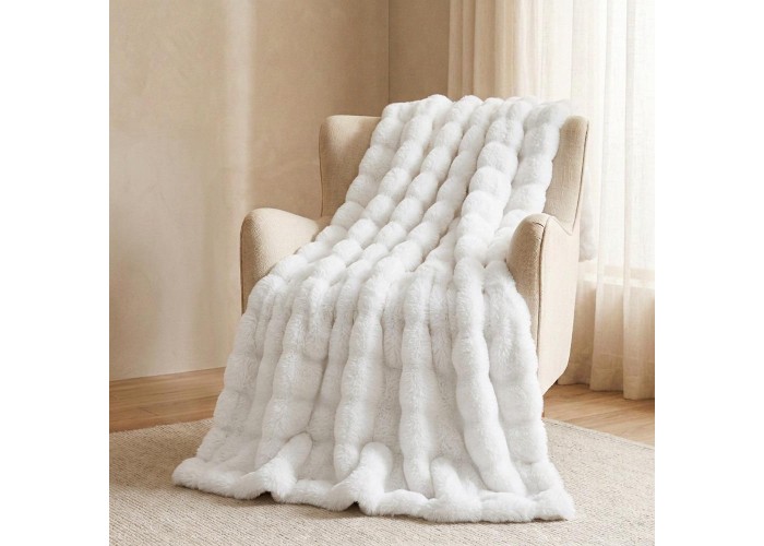 Κουβέρτα faux fur λευκό 160x200εκ.