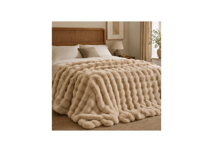 Κουβέρτα faux fur καφέ ανοιχτό 160x200εκ. Κουβέρτα faux fur καφέ ανοιχτό 160x200εκ.