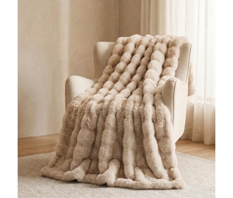 Κουβέρτα faux fur καφέ ανοιχτό 160x200εκ.