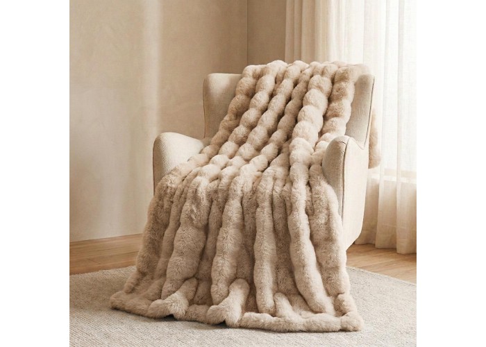Κουβέρτα faux fur καφέ ανοιχτό 160x200εκ. Κουβέρτα faux fur καφέ ανοιχτό 160x200εκ.