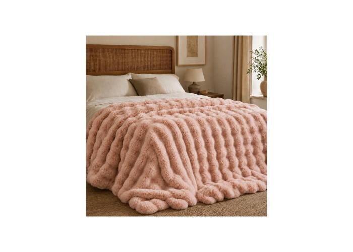 Κουβέρτα faux fur ροζ 160x200εκ.