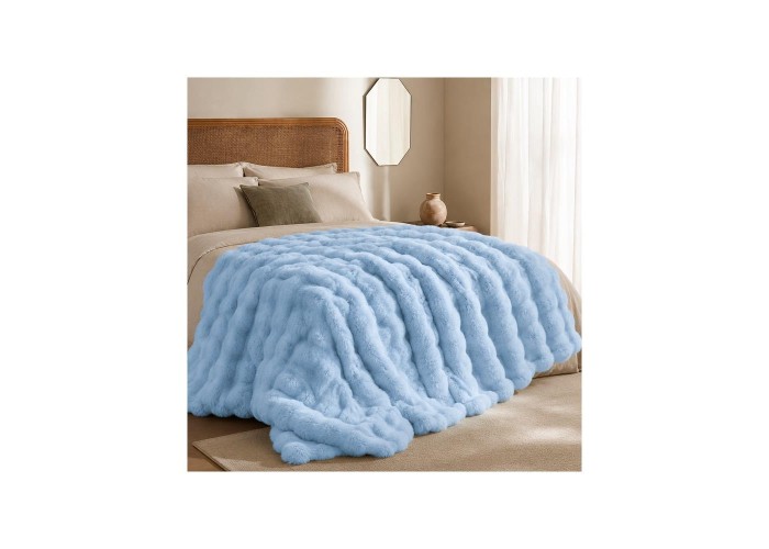 Κουβέρτα faux fur γαλάζιο 160x200εκ.