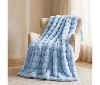 Κουβέρτα faux fur γαλάζιο 160x200εκ.