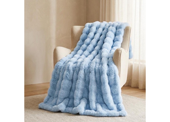 Κουβέρτα faux fur γαλάζιο 160x200εκ.