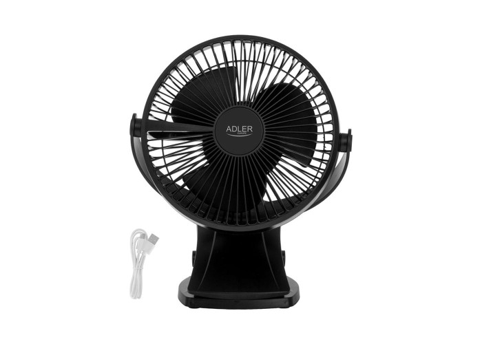 Επαναφορτιζόμενος ανεμιστήρας γραφείου Adler με κλιπ 15.5 εκ., περιστροφή 360°, αθόρυβος USB-C λευκός