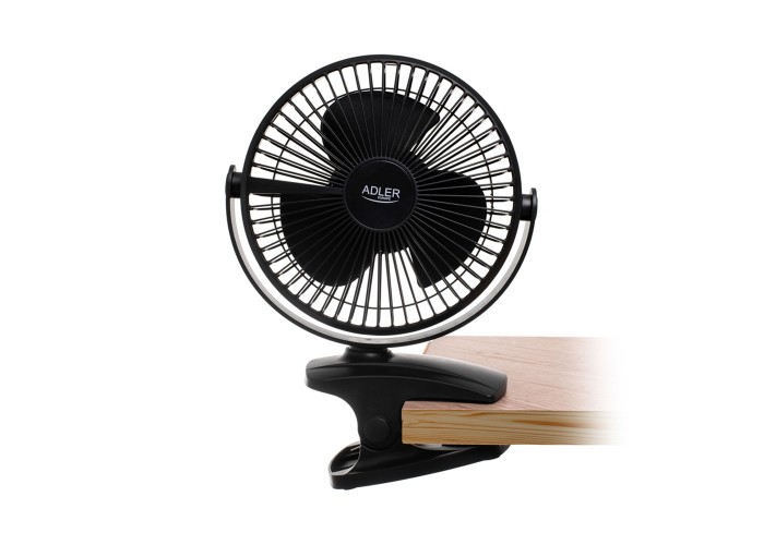 Επαναφορτιζόμενος ανεμιστήρας γραφείου Adler με κλιπ 15.5 εκ., περιστροφή 360°, αθόρυβος USB-C λευκός