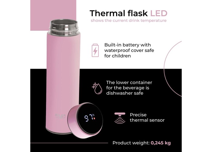 Θερμός Adler με οθόνη LED 473ml ροζ