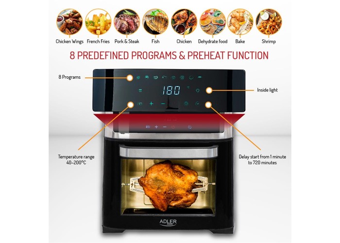 Φριτέζα αέρος Adler Air Fryer Oven 8 σε 1 με φούρνο 13Lt 1700W