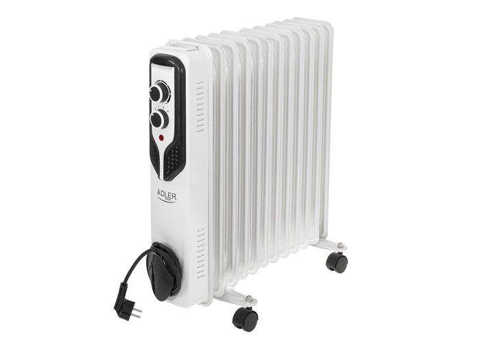 Καλοριφέρ λαδιού Adler 2500W με 11 φέτες, θερμοστάτη και ροδάκια λευκό