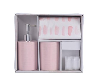 Σετ αξεσουάρ μπάνιου 3 τμχ κεραμικό ροζ Σετ αξεσουάρ μπάνιου 3 τμχ κεραμικό ροζ