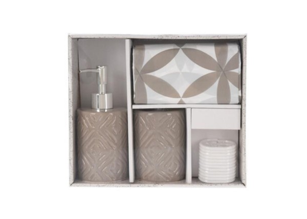 Σετ αξεσουάρ μπάνιου 3 τμχ κεραμικό σκούρο μπεζ Σετ αξεσουάρ μπάνιου 3 τμχ κεραμικό σκούρο μπεζ