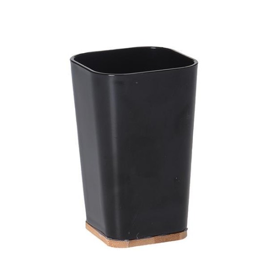 Ποτήρι μπάνιου πλαστικό μαύρο με bamboo βάση 7,3x7,5xΥ11,5εκ. Ποτήρι μπάνιου πλαστικό μαύρο με bamboo βάση 7,3x7,5xΥ11,5εκ.